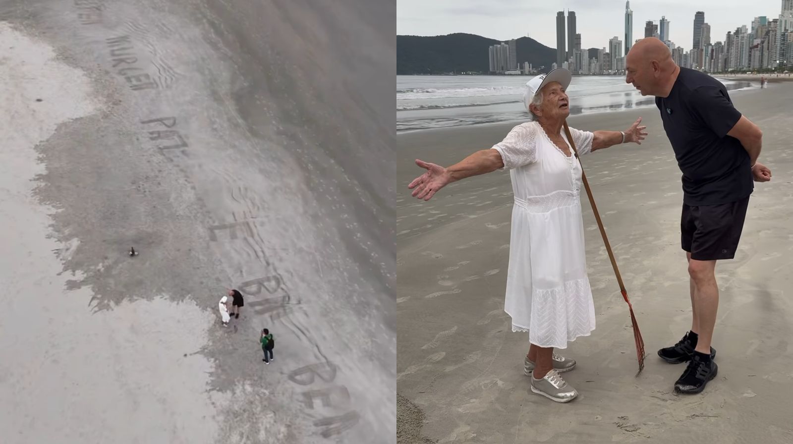 idosa-de-92-anos-emociona-ao-evangelizar-com-frases-na-areia-em-praia-de-sc:-“jesus-te-ama”