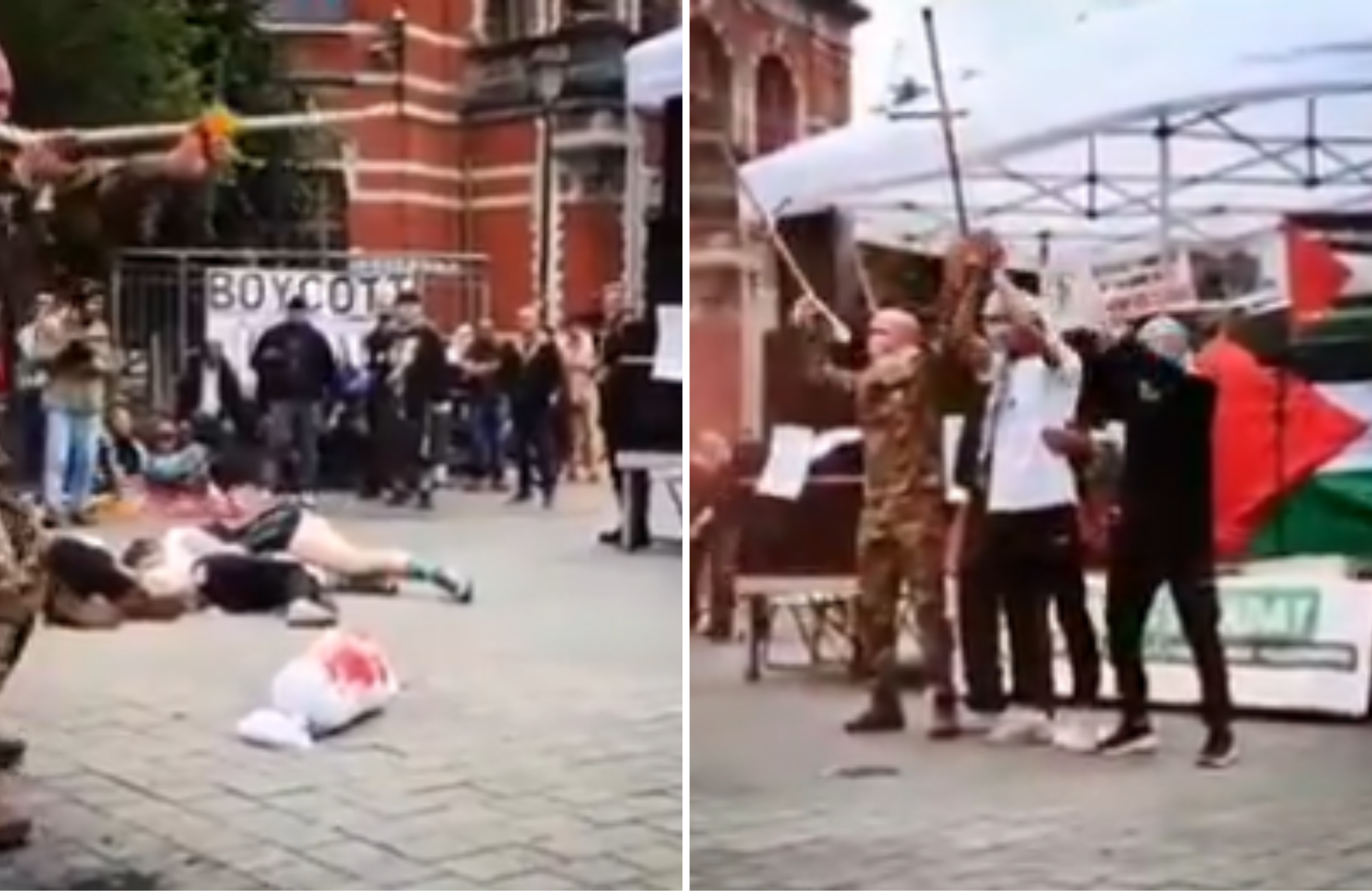 ativistas-anti-israel-comemoram-ataque-de-7-de-outubro-em-encenacao-de-rua-em-bruxelas