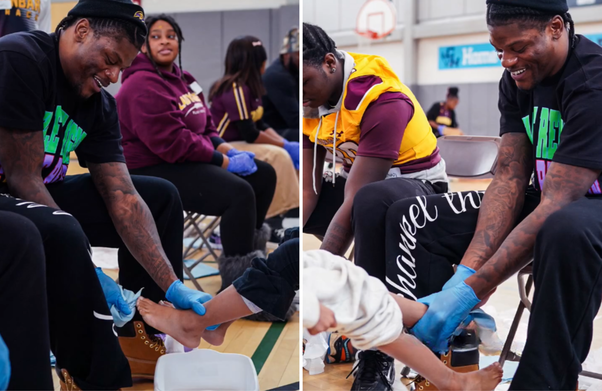 jogadores-da-nfl-lavam-pes-de-criancas-e-entregam-tenis-a-elas:-‘semelhante-a-cristo’