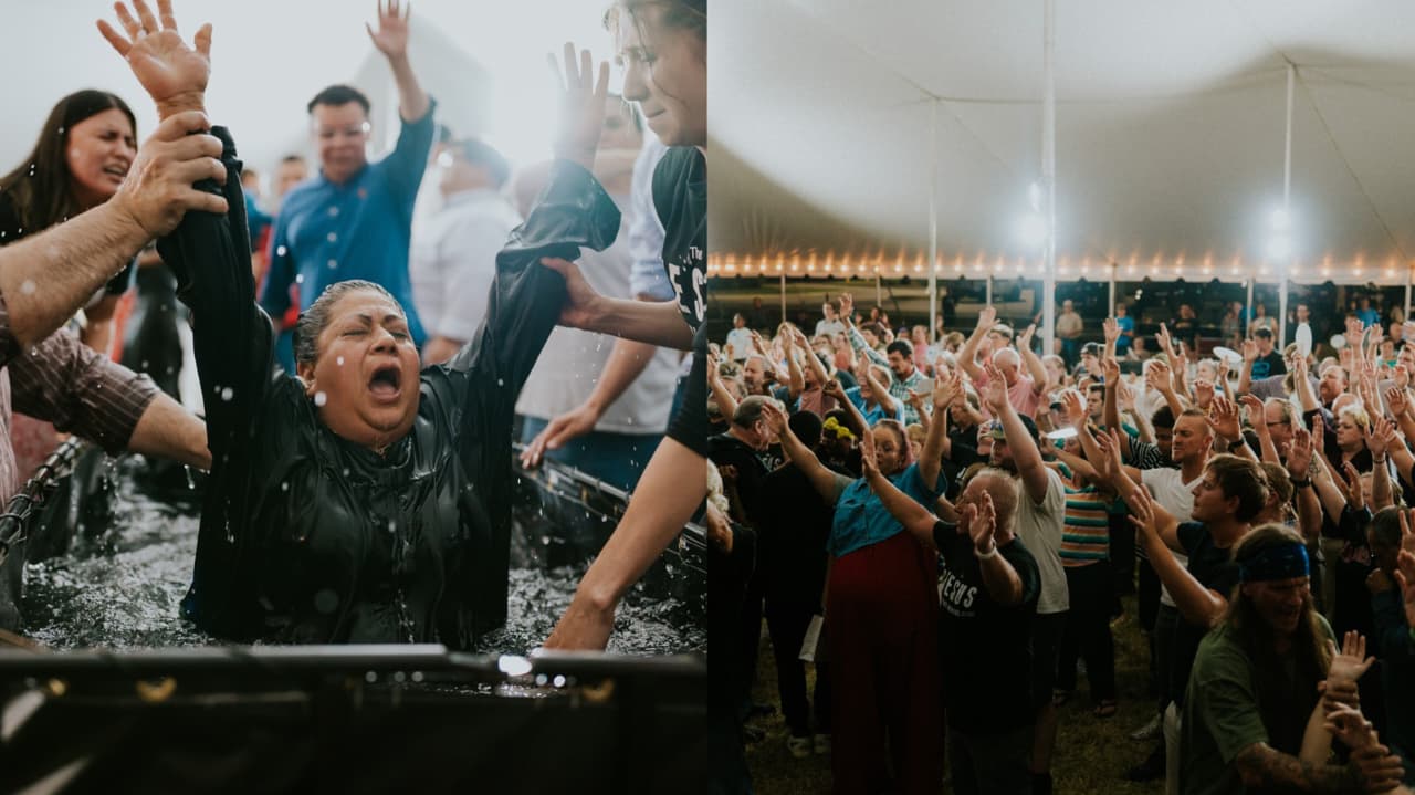 pessoas-fazem-fila-para-serem-batizadas-em-culto-em-tenda-nos-eua:-“estao-buscando-jesus”